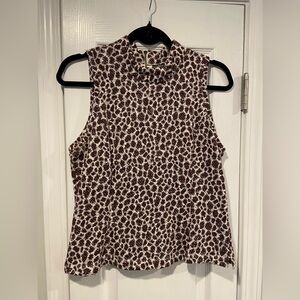 Akemi + Kin Anthropologie Size S Burgundy Silver Knit Mock Neck Leopard Top